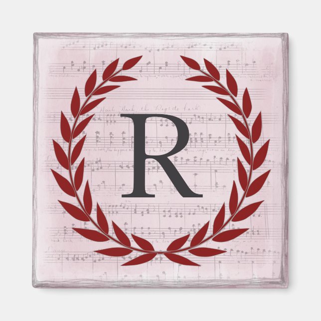 Imã Laurel Wreath Sheet Music Monograma Inicial R (Frente)