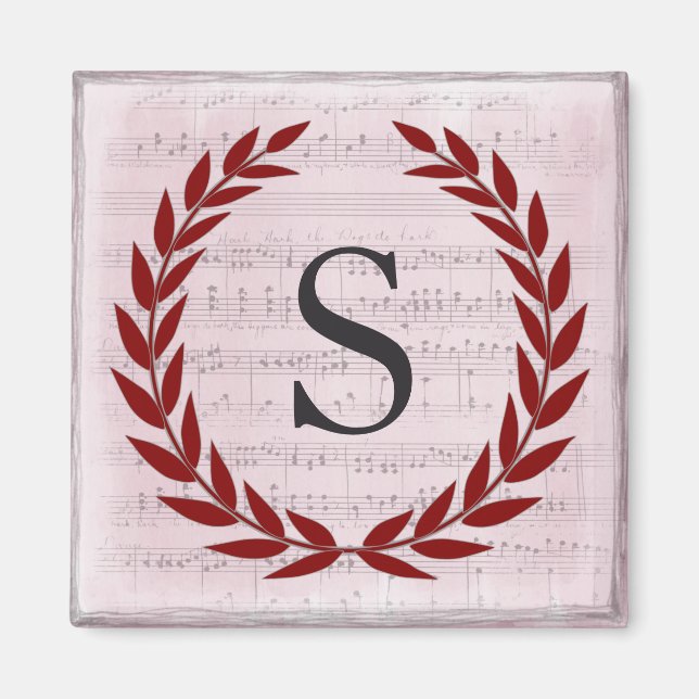 Imã Laurel Wreath Sheet Music Monograma Inicial S (Frente)