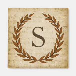 Imã Laurel Wreath Sheet Music Monograma Inicial S