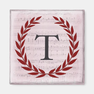 Imã Laurel Wreath Sheet Music Monograma Inicial T