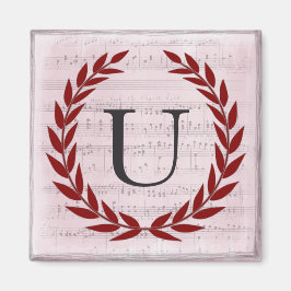 Imã Laurel Wreath Sheet Music Monograma Inicial U