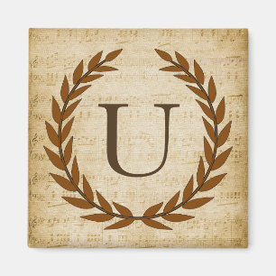 Imã Laurel Wreath Sheet Music Monograma Inicial U