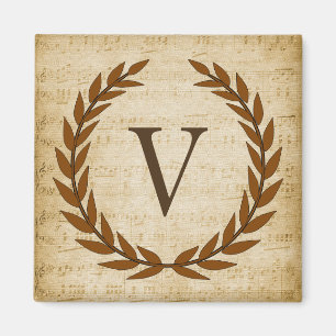 Imã Laurel Wreath Sheet Music Monograma Inicial V