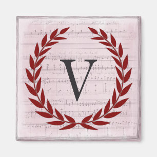 Imã Laurel Wreath Sheet Music Monograma Inicial V