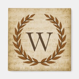 Imã Laurel Wreath Sheet Music Monograma Inicial W
