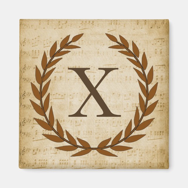 Imã Laurel Wreath Sheet Music Monograma Inicial X (Frente)
