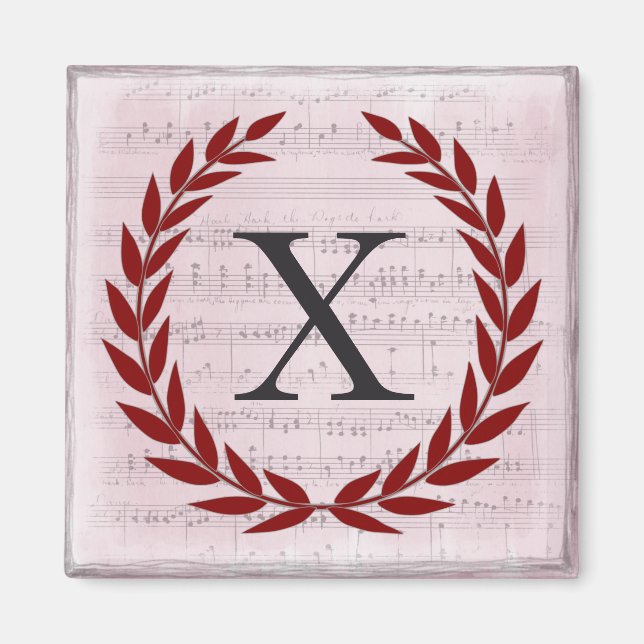 Imã Laurel Wreath Sheet Music Monograma Inicial X (Frente)