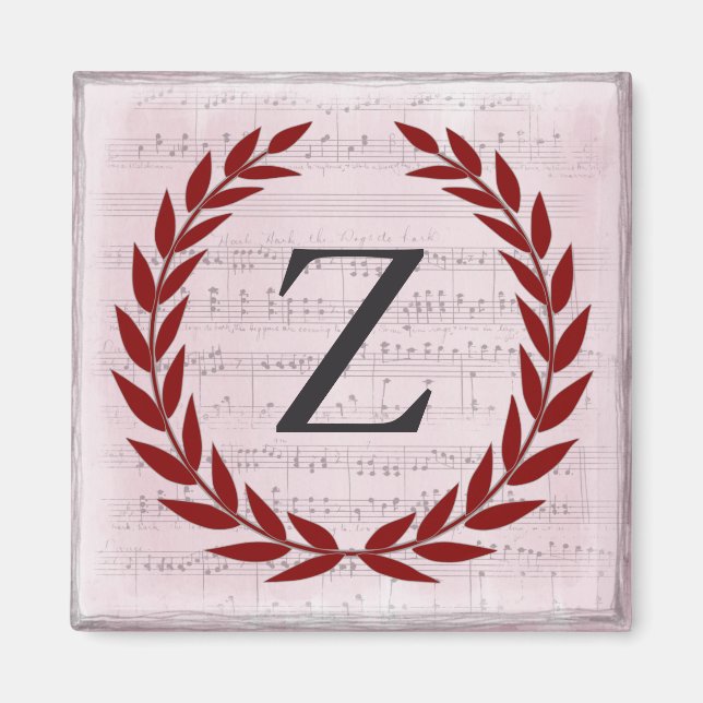 Imã Laurel Wreath Sheet Music Monograma Inicial Z (Frente)