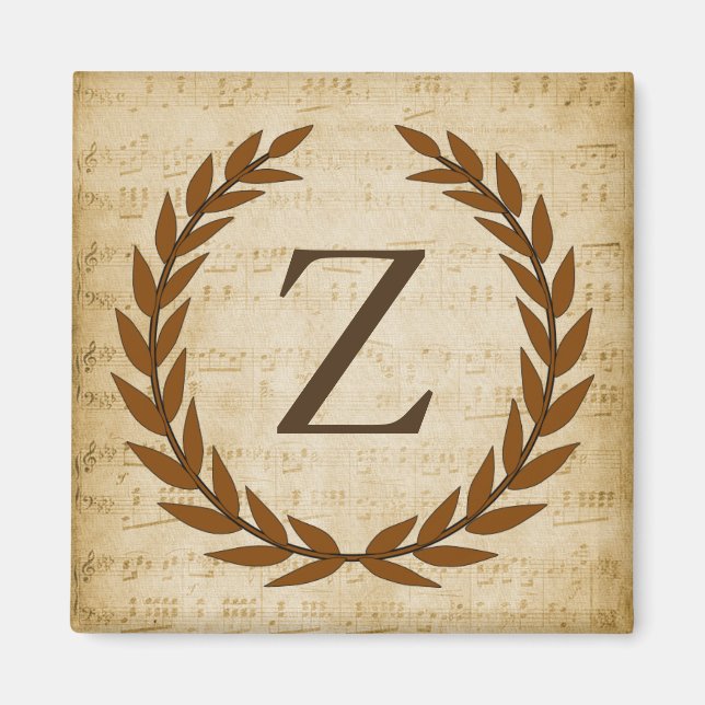 Imã Laurel Wreath Sheet Music Monograma Inicial Z (Frente)
