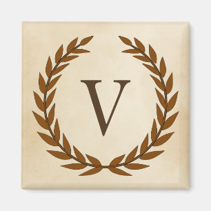 Imã Laurel Wreath sobre o pergaminho Monograma Inicial