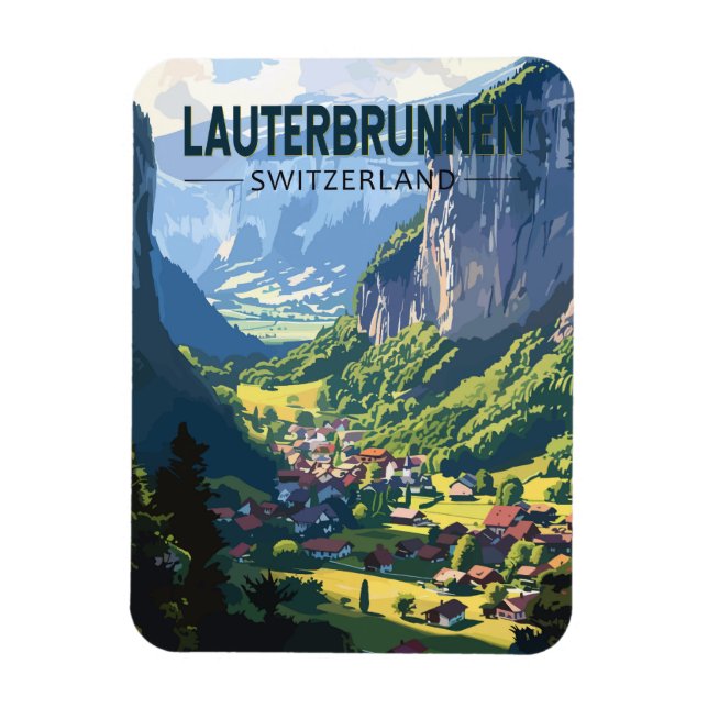 Ímã Lauterbrunnen Suiça Art Vintage (Vertical)