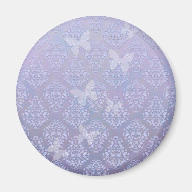 Imã Lavanda Borboletas Azul Pálido Damasco (Frente)