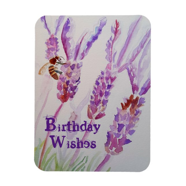 Ímã Lavanda Flor e Cartão de Aniversário com Aquarela  (Vertical)