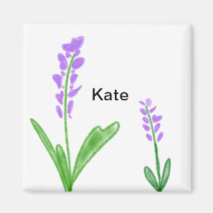 Imã Lavanda roxa cor d'água floral adiciona nome texto