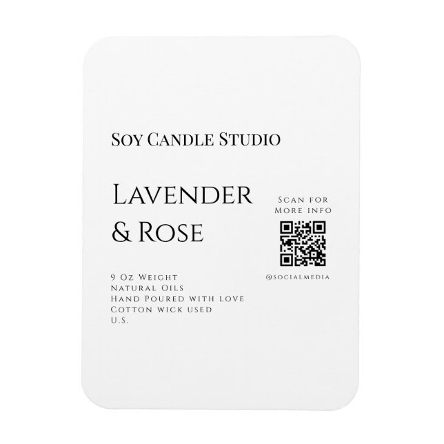 Ímã Lavanda soy candela com rosa adicione q r código t (Vertical)