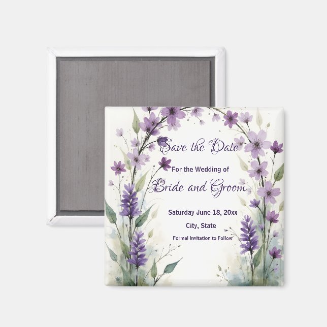 Imã Lavender Lilac Floral Save the Date (Front/Back)