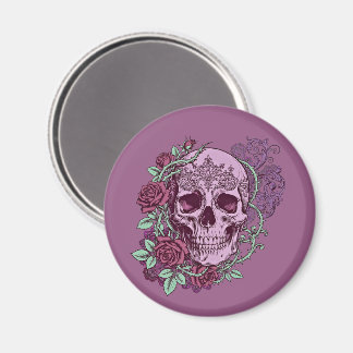 Imã Lavender Skull With Roses Goth Design