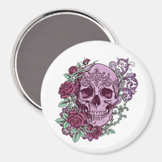 Imã Lavender Skull With Roses Goth Design