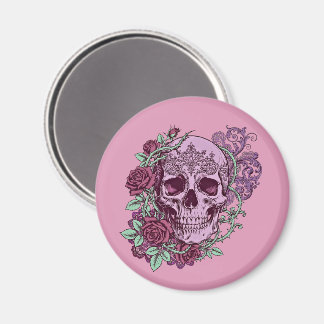 Imã Lavender Skull With Roses Goth Design