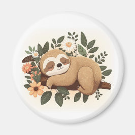 Imã Lazy sloth sleeping on a branch cartoon           