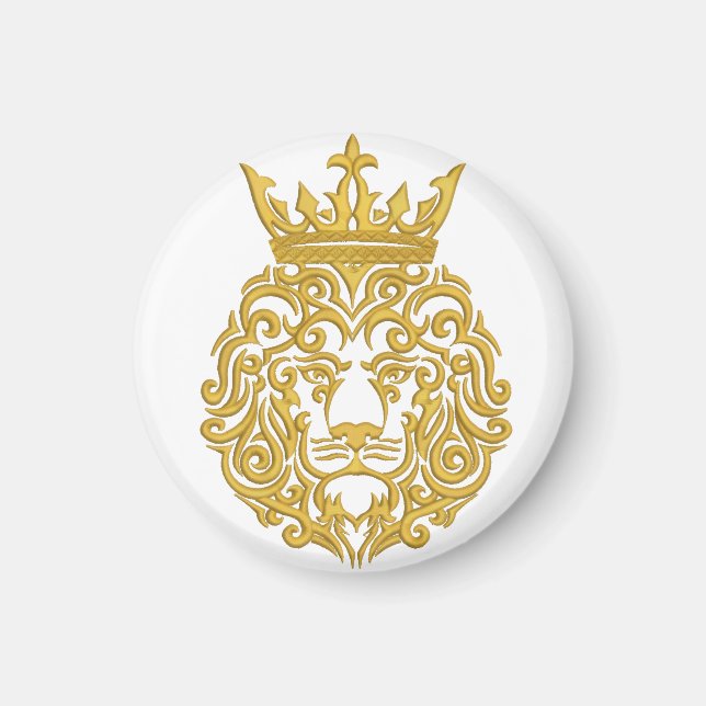 Imã Leão Dourado com Coroa - Estilo de Bordado Majesto (Frente)