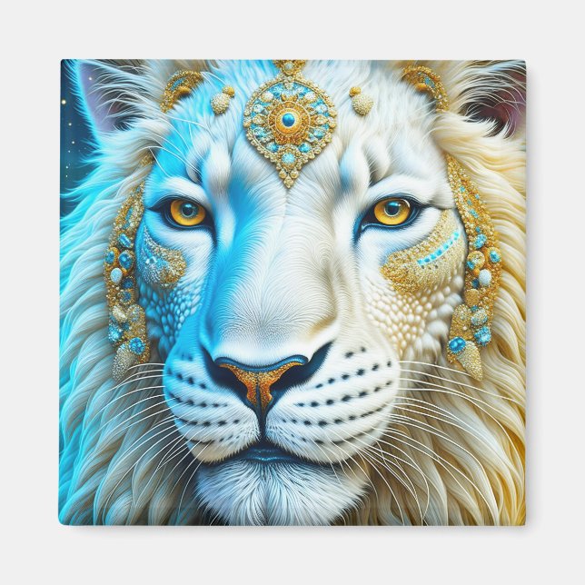 Imã Leão Majestoso Branco e Dourado   (Frente)