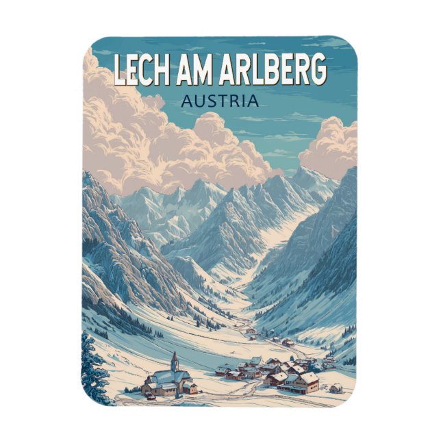Ímã Lech am Arlberg Áustria Ilustração Viagem Art (Vertical)