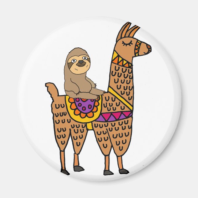 Imã Legal Funny Sloth Riding Llama (Frente)