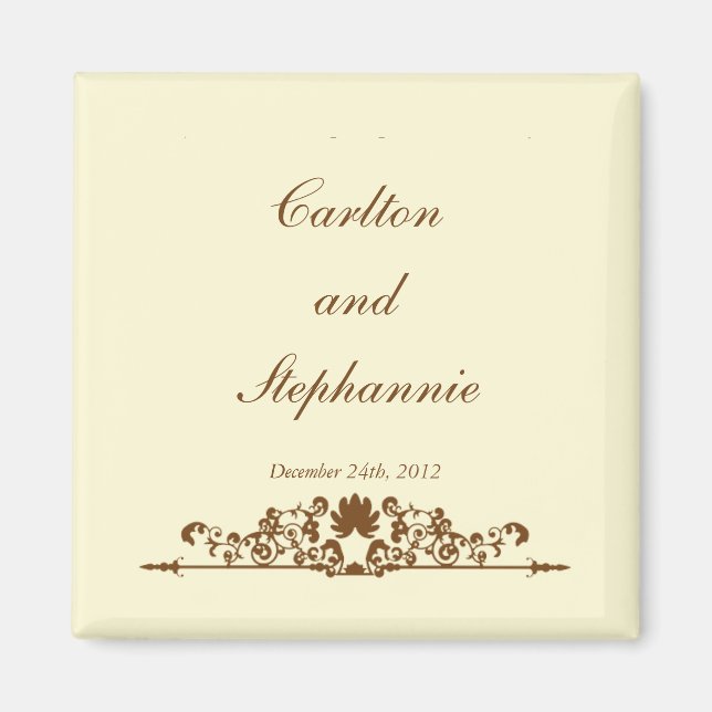 Imã Legant Ivory/Brown Wedding Magnet Favor (Frente)