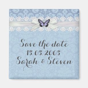 Imã Legant Lace Blue Butterfly Damask Save the date