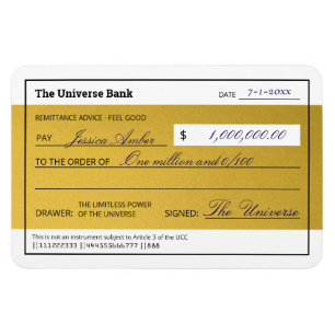 Ímã Lei da Atração Cheque de Abundância Ouro Elegante