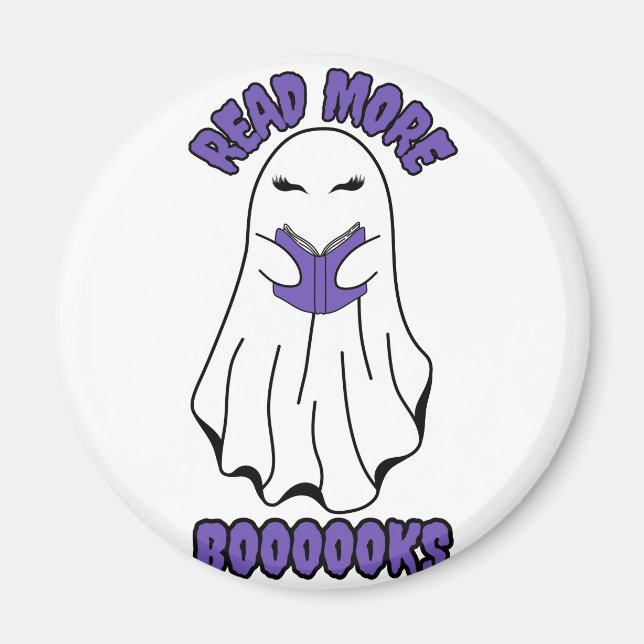 Imã Leia mais livros Halloween Ghost Purple (Frente)