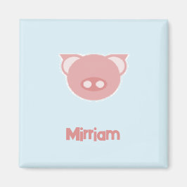 Imã Leitão cor-de-rosa monograma em azul