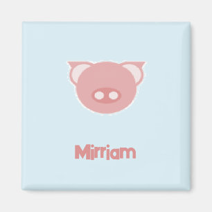 Imã Leitão cor-de-rosa monograma em azul