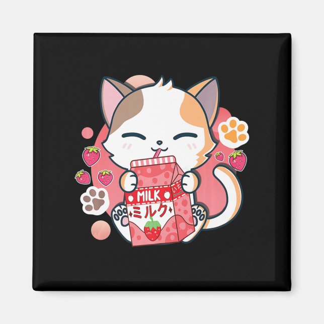 Imã Leite de Morango Gato Kawaii Anime Neko Gift Girls (Frente)