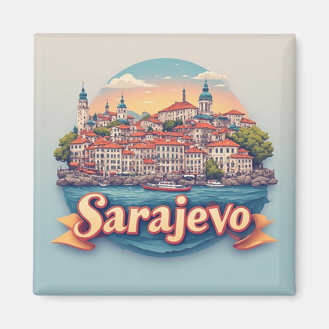 Imã 🧲 Lembrança da Cidade de Sarajevo Para Coleção em (Frente)