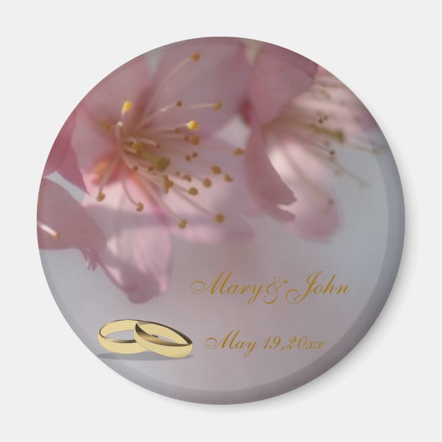 Imã Lembrança de Casamento Floral Rosa (Frente)