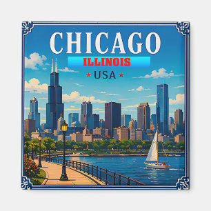 Imã 🌆 Lembrança de Férias do Horizonte de Chicago Ill