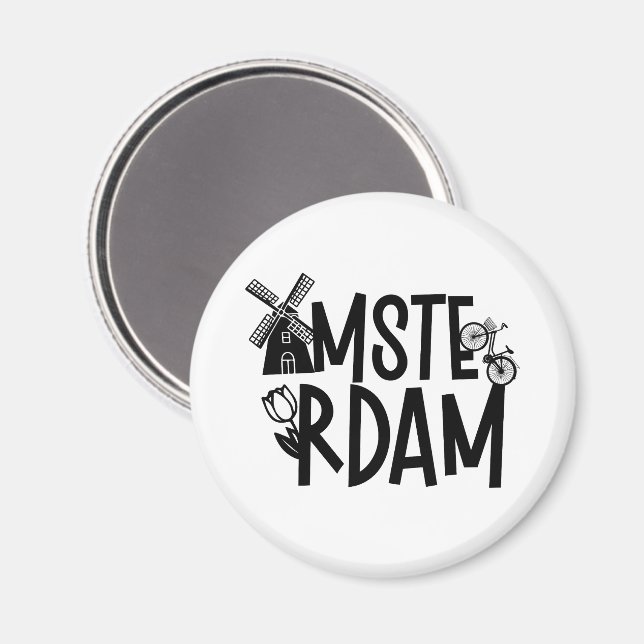 Imã Lembrança de Viagem Amsterdã Holanda (Front/Back)