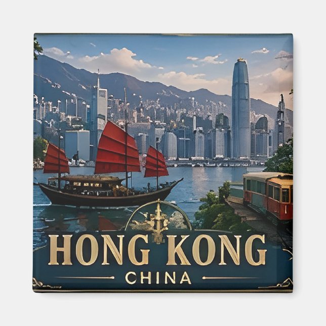 Imã 🧲 Lembrança de Viagem de Hong Kong para Explorado (Frente)