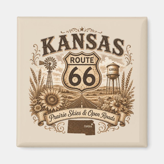 Imã Lembrança do Prado da Rota 66 do Kansas (Frente)