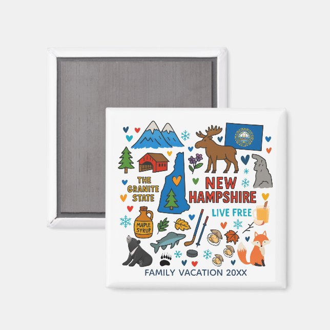 Imã Lembrança Personalizada de Viagem Familiar em New  (Front/Back)
