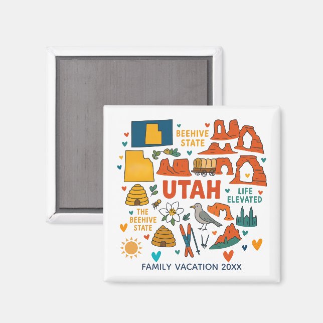 Imã Lembrança Personalizada de Viagem Familiar em Utah (Front/Back)
