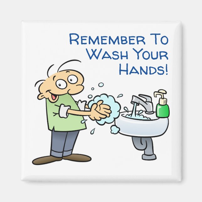 Imã Lembre-Se De Lavar O Cartoon De Mãos (Frente)