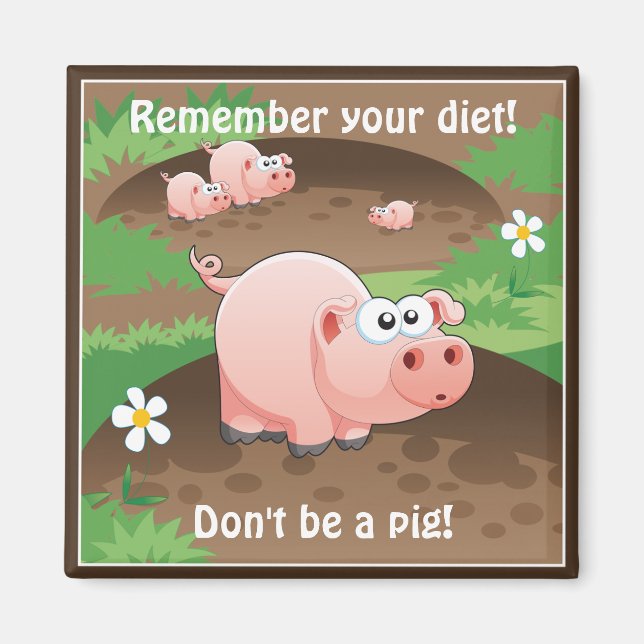 Imã Lembrete Funny Pig Diet (Frente)