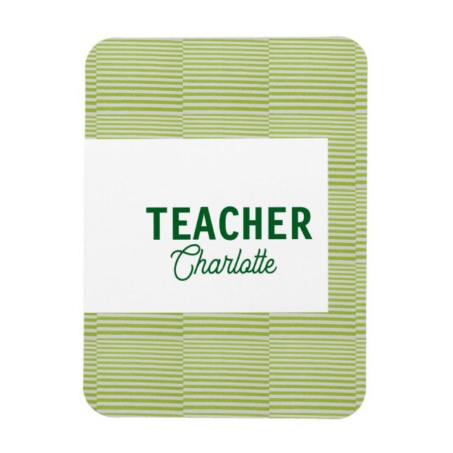 Ímã Lemon green white stripes teacher professor name c (Vertical)