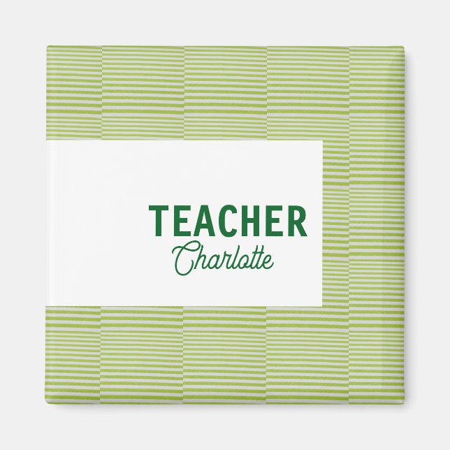 Imã Lemon green white stripes teacher professor name c (Frente)