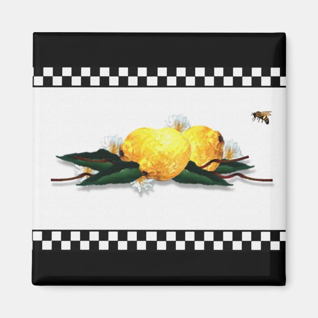 Imã Lemons Black and White Gingham (Frente)