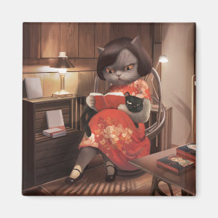 Imã Lendo Gato em Cheongsam