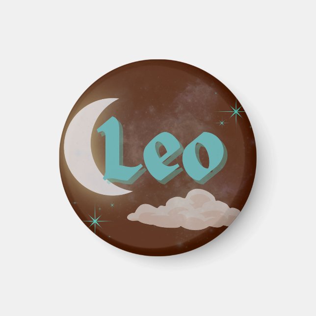Imã Leo Celestial Aestético Moon Cloud Stars Design (Frente)